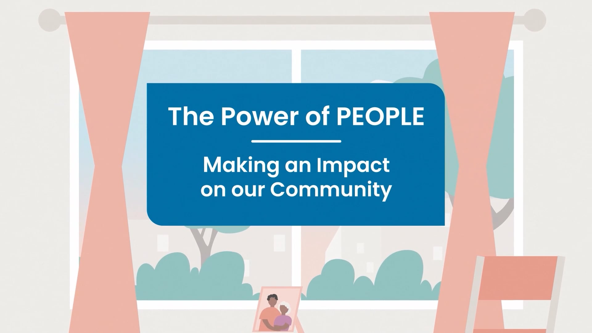 Title card from HCSG animated internal culture series: "The Power of People — Making an Impact on our Community"
