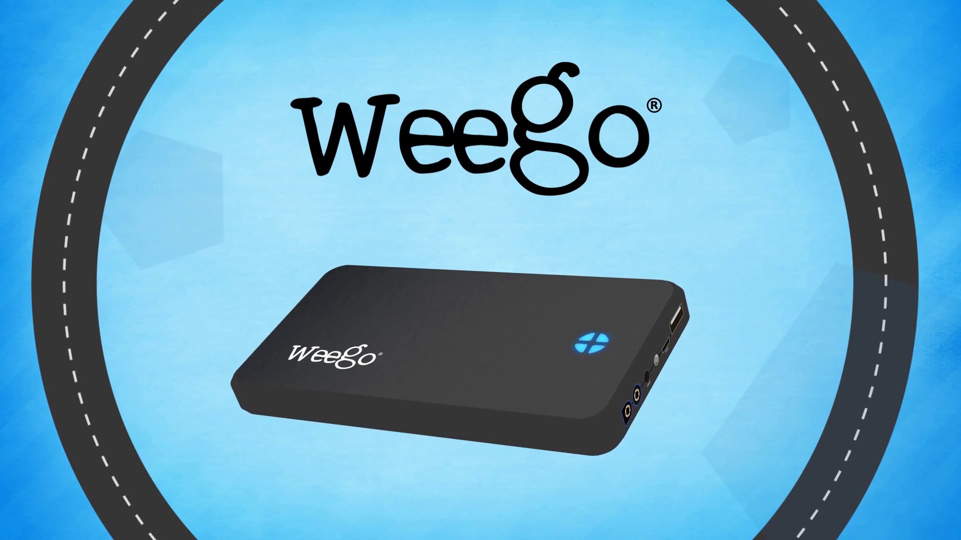 Animated title card for Weego portable jump-starter battery product film