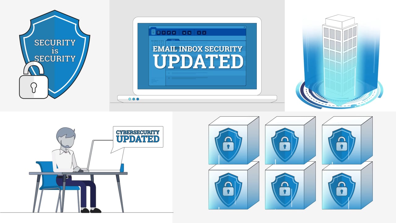 Animation stills from a Motifmotion B2B cybersecurity explainer video for Thrive NextGen