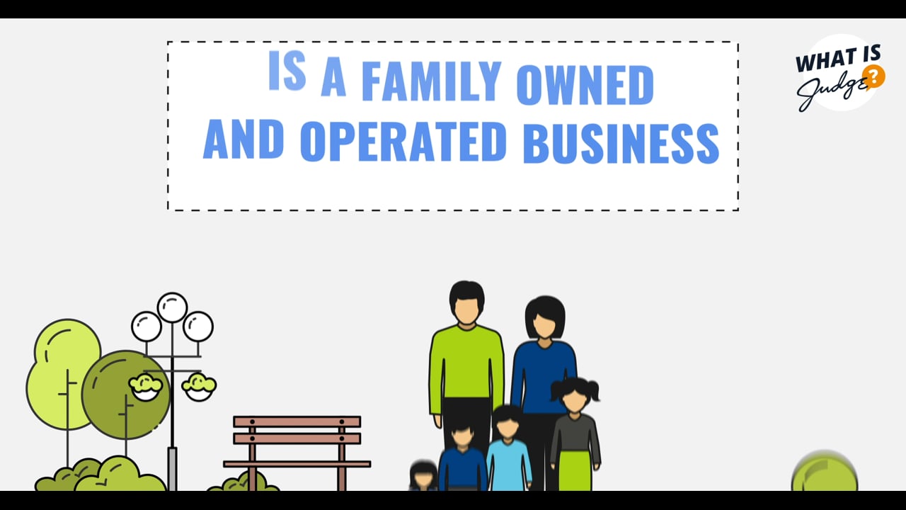 Animated family group illustrating Judge as a family-owned and operated business