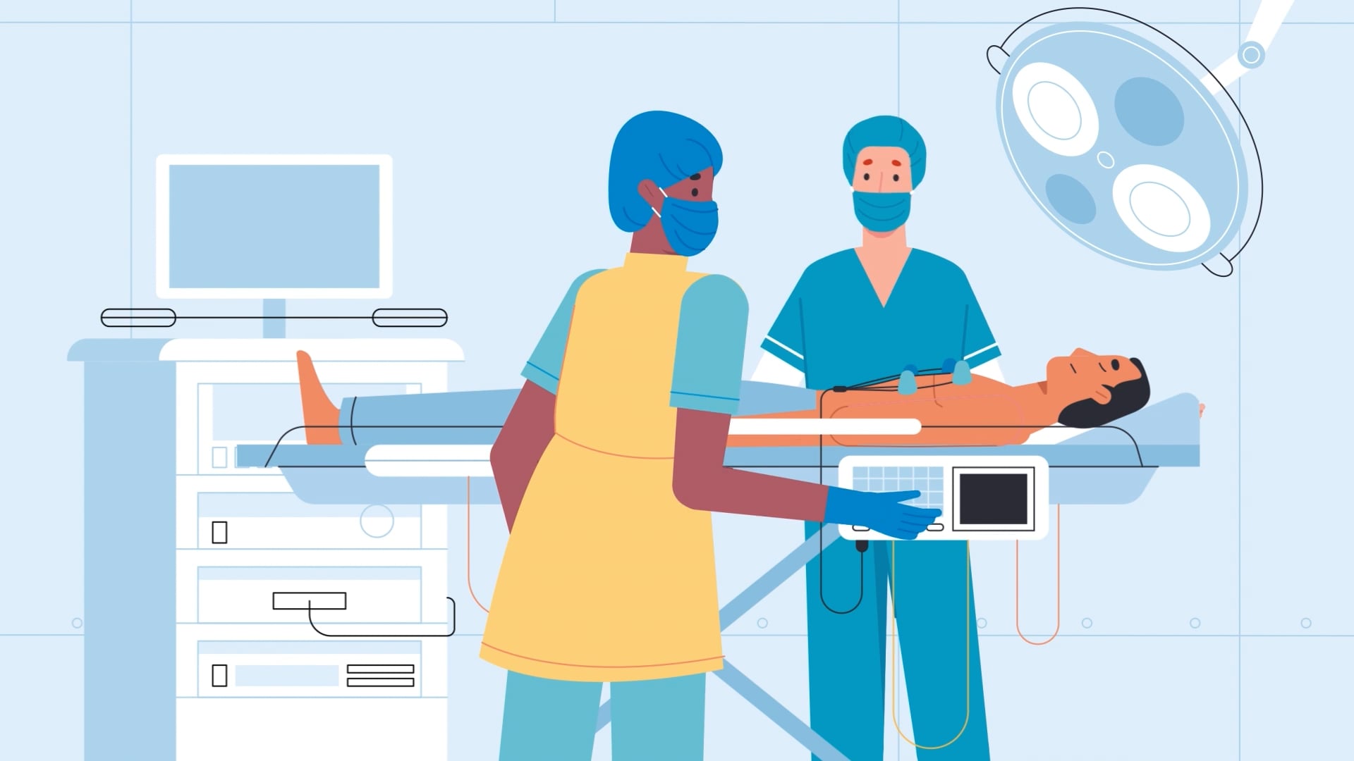 Animated surgical team in an operating room