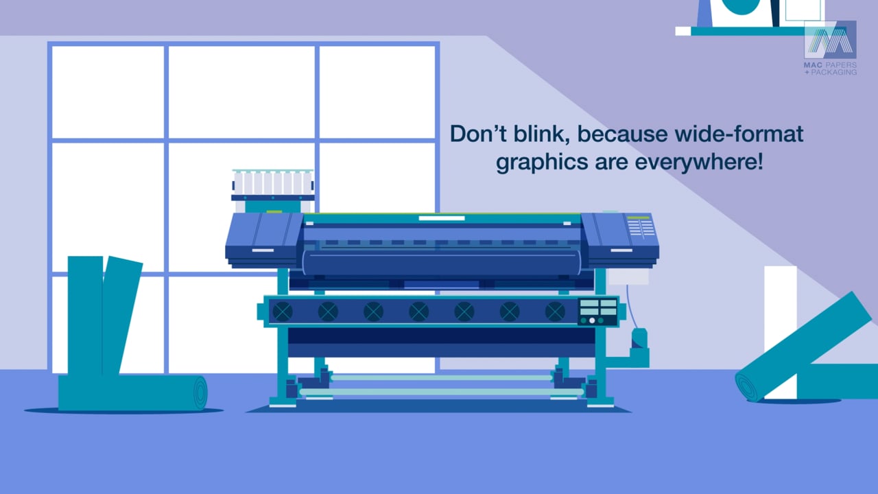 Animated wide-format printer scene from a Motifmotion mac paper sizzle reel