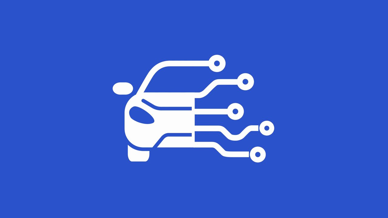 White circuit-board car icon on blue — still from Spirent Automotive Ethernet product demo video