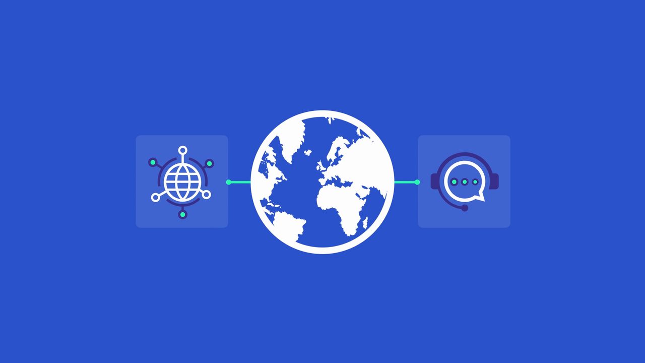 Globe connected to network and headset icons — animated still from Spirent's 4G/5G Active Assurance demo