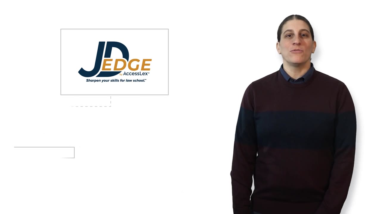 JD Edge presenter on camera beside an animated course diagram, filmed for AccessLex