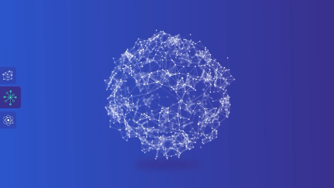 Motion graphics animation of a rotating network sphere built from connected nodes, from Motifmotion's 5G architecture video for Spirent