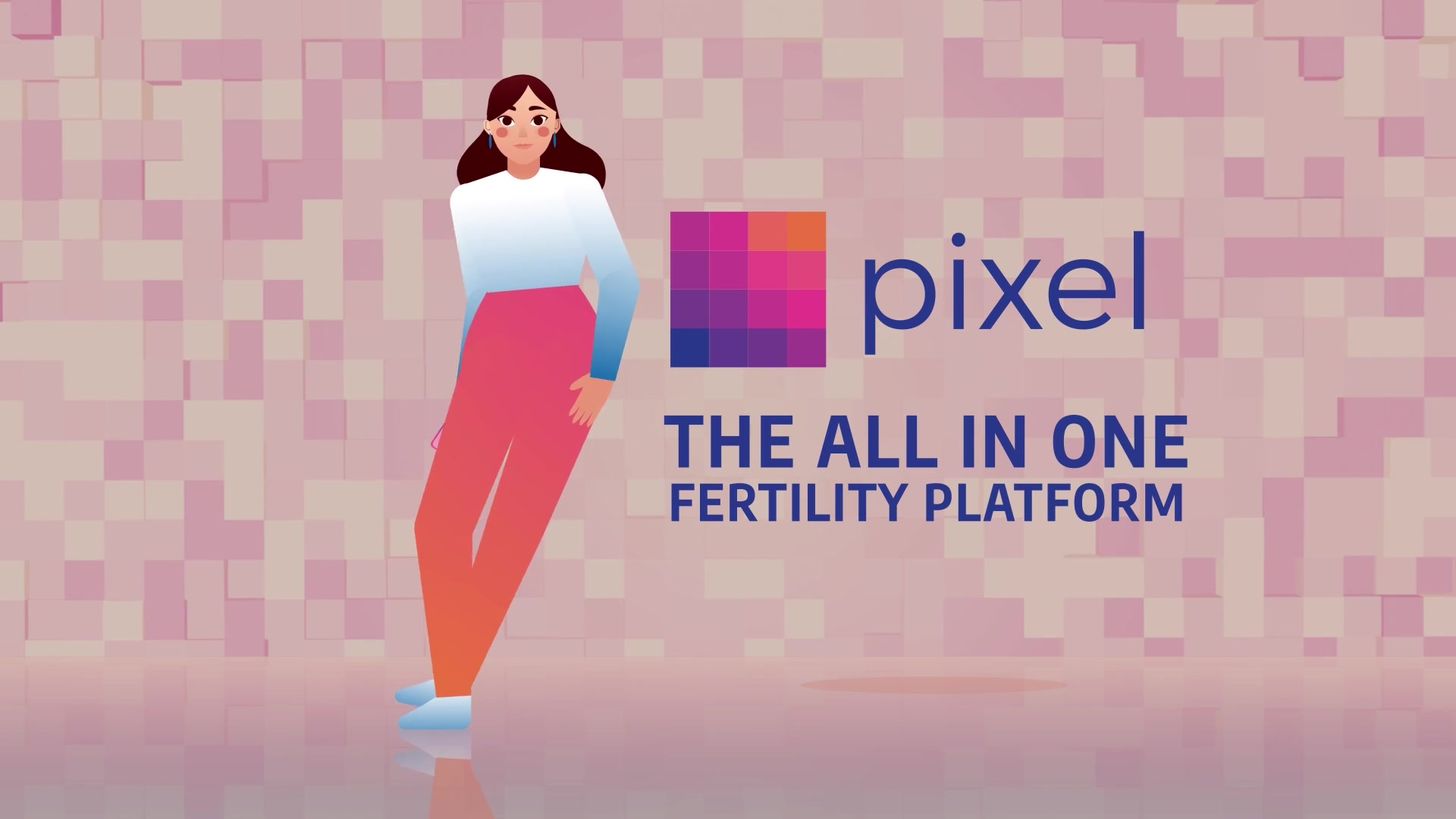 Animated patient beside the Pixel logo and the line the all in one fertility platform