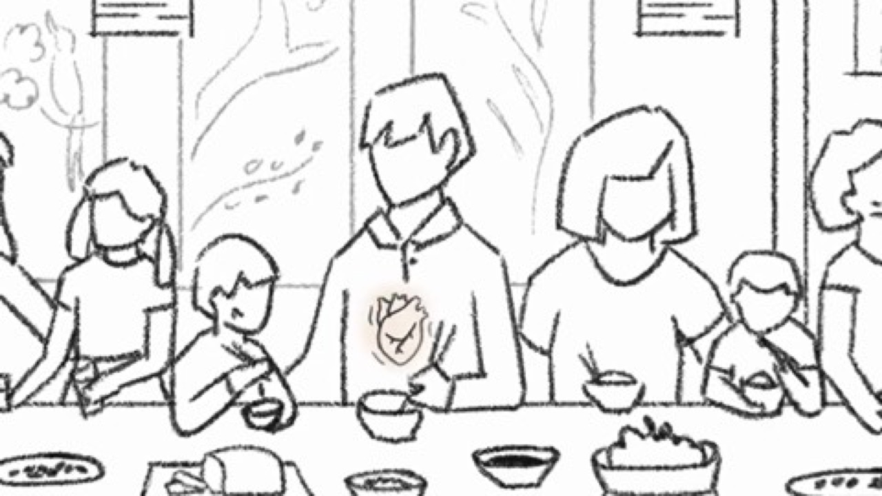 Hand-drawn storyboard panels playing as an animatic, from an organ donation awareness animation